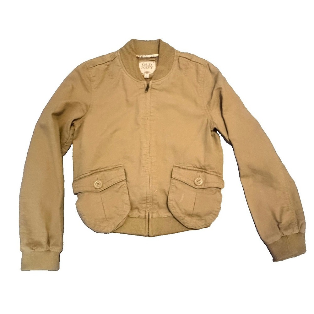 Old Navy Women's M Tan Bomber Jacket Utility Pockets Ribbed Trim Casual